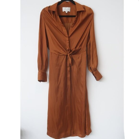 Brochu Walker Madsen Midi Shirt Dress Satin Turmeric Size XS - Picture 4 of 12